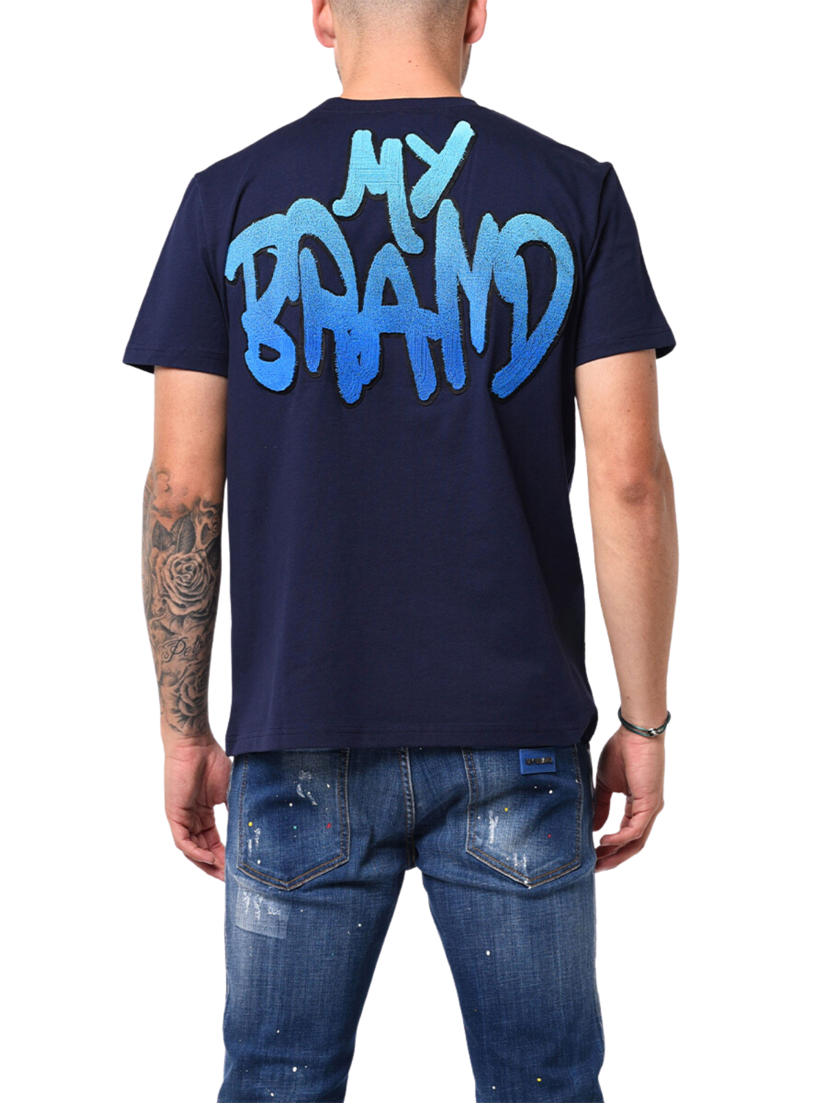 MB LOGO GRAFFITI PATCH OCEAN BLUE GRADIENT TSHIRT | NAVY