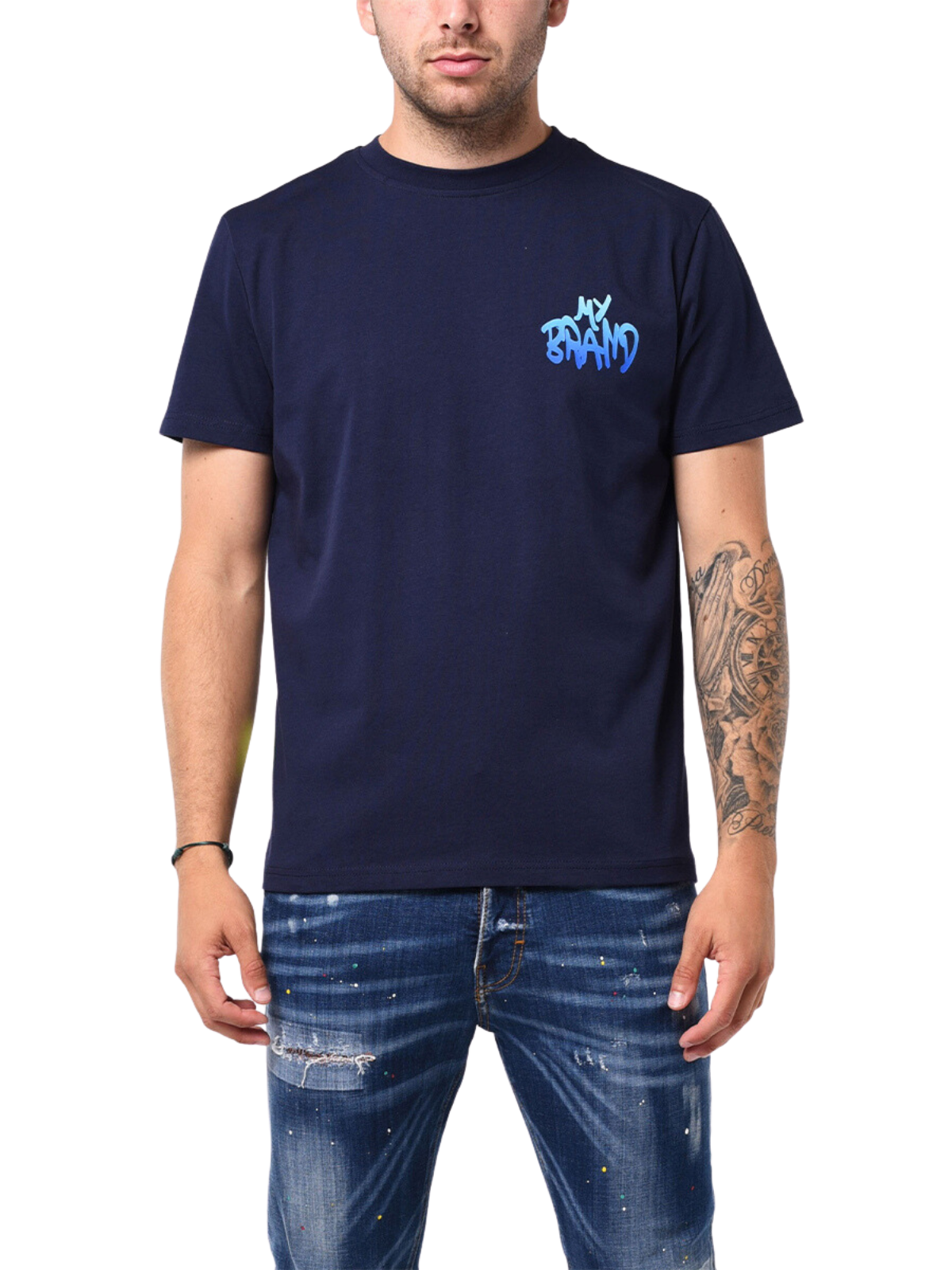 MB LOGO GRAFFITI PATCH OCEAN BLUE GRADIENT TSHIRT | NAVY