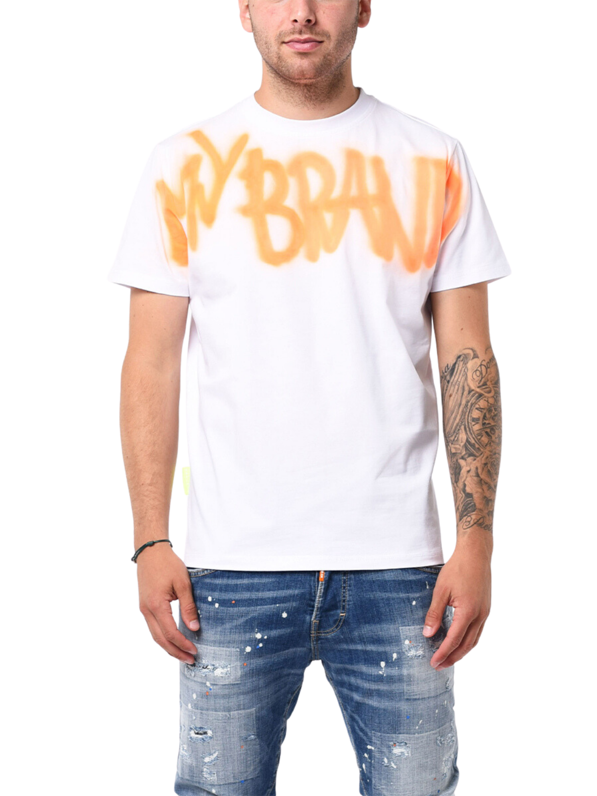 MB LOGO GRAFFITI SPRAY NEON ORANGE TSHIRT | WHITE