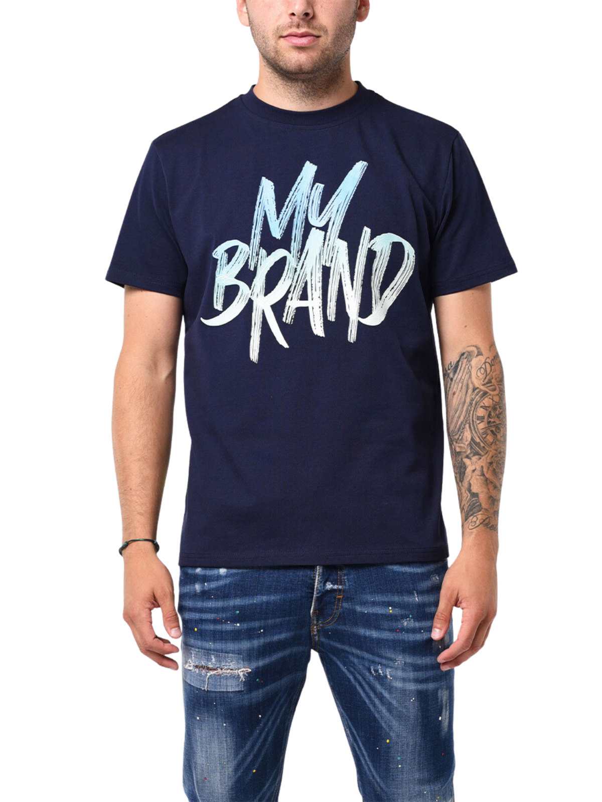 MB LOGO PAINT STROKE SKY BLUE GRADIENT TSHIRT | NAVY