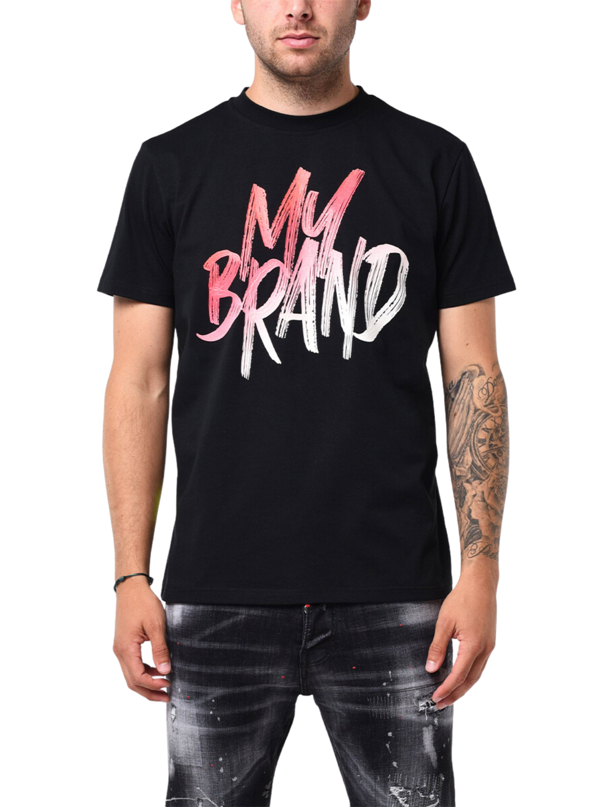 MB LOGO PAINT STROKE TRUE RED GRADIENT TSHIRT | BLACK