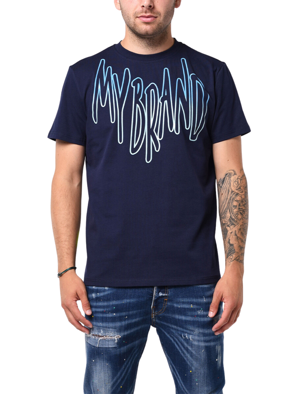 MB LOGO SKY BLUE GRADIENT TSHIRT | NAVY