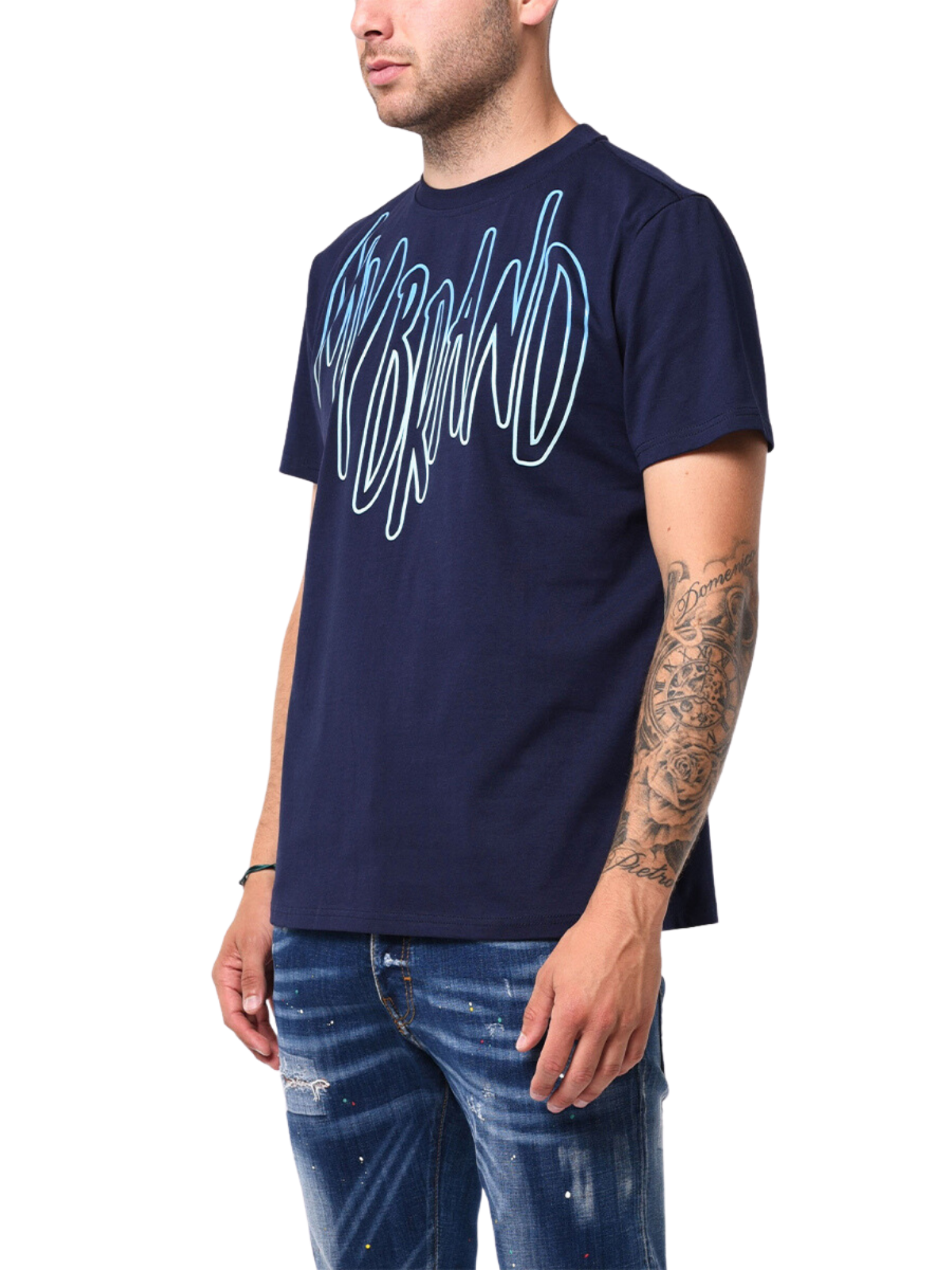 MB LOGO SKY BLUE GRADIENT TSHIRT | NAVY