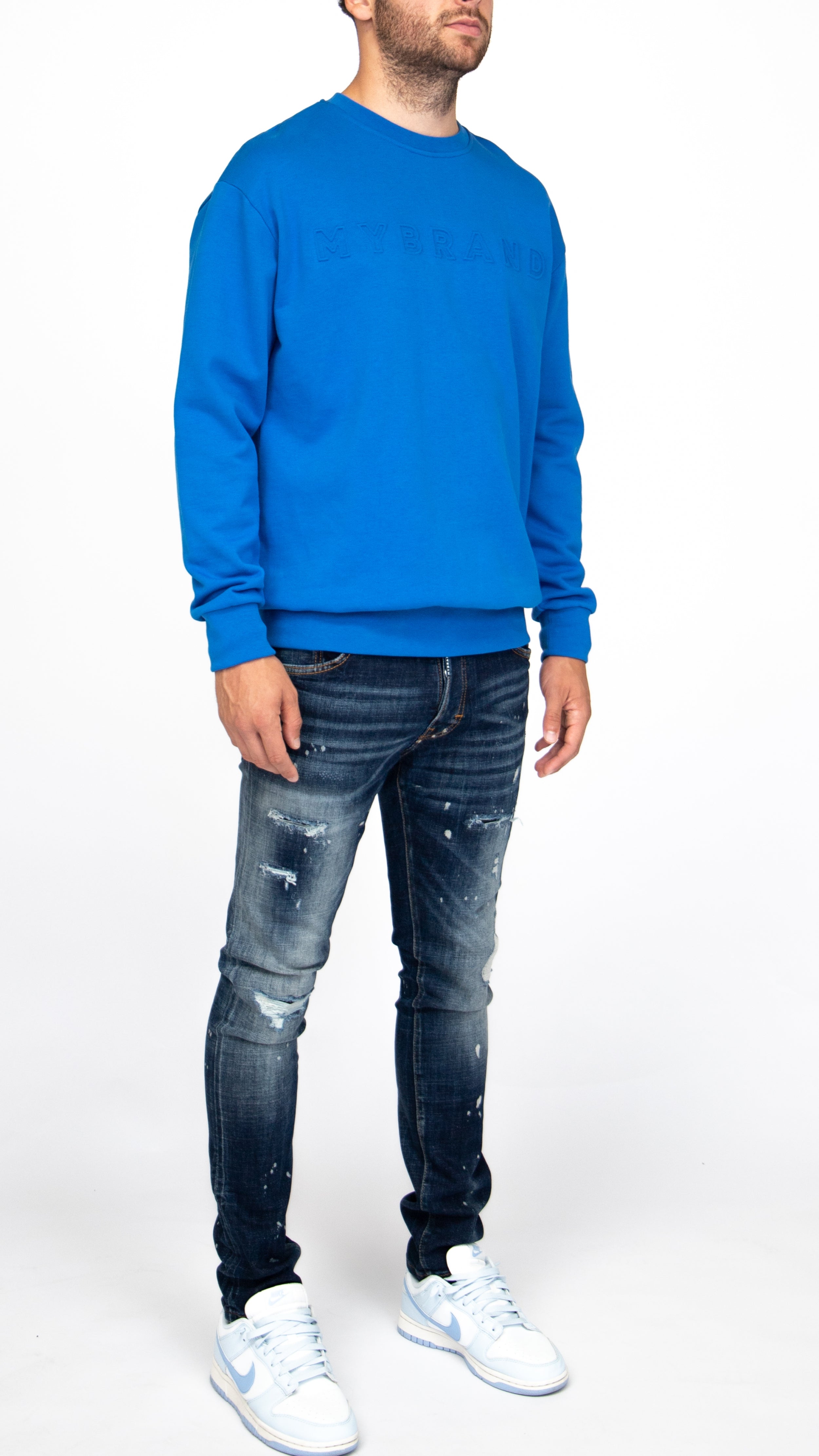 MYBRAND Embosed Statement Sweater | BLUE