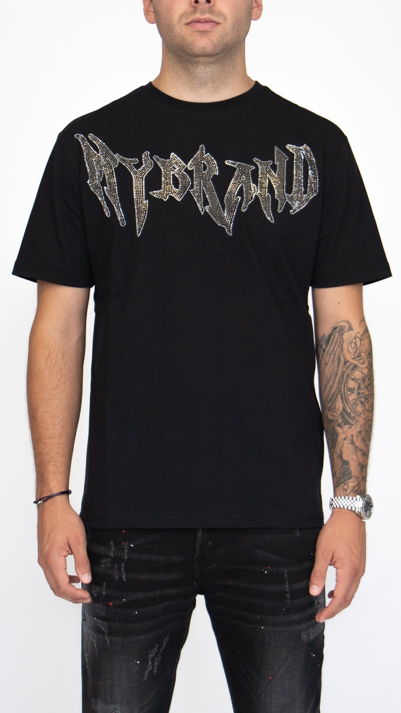 MYBRAND Winged Emblem Sparkle Tee Black | BLACK