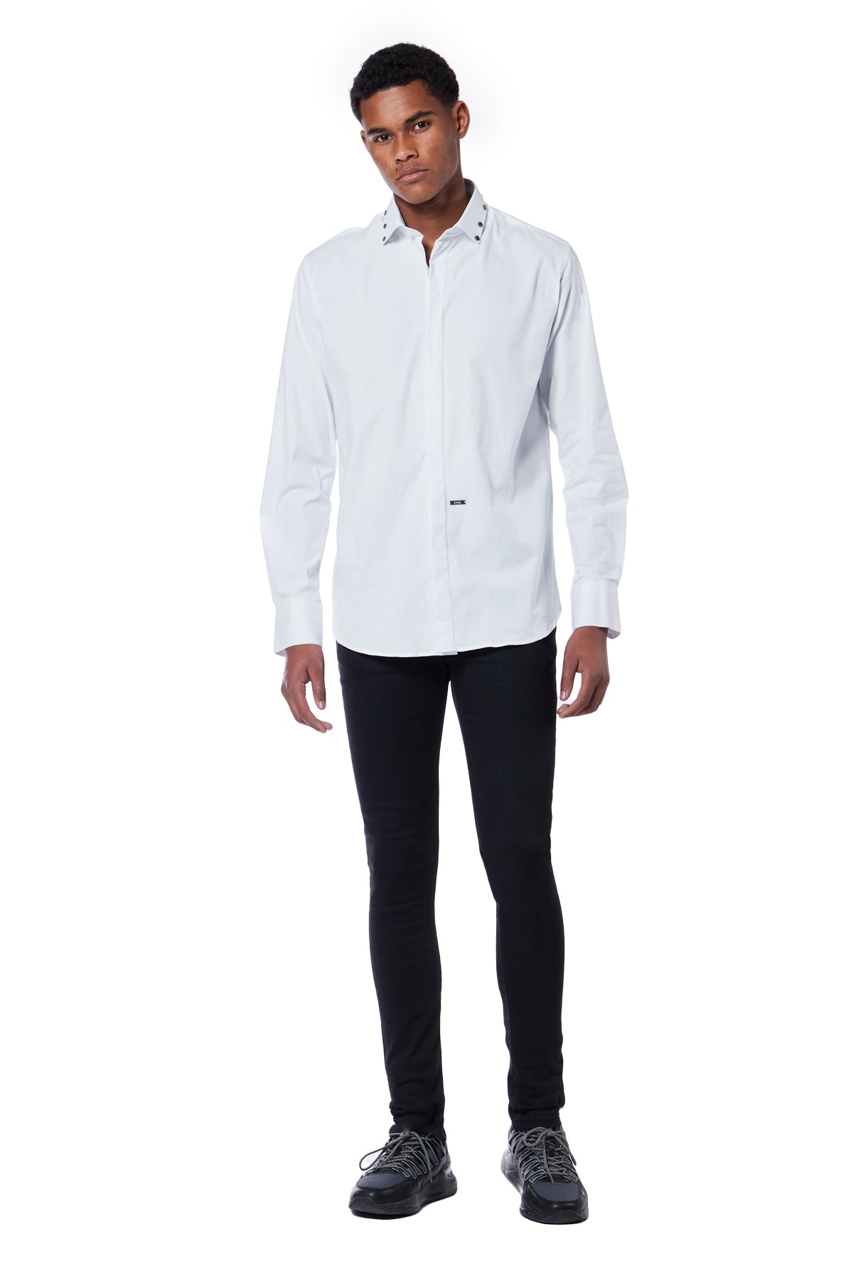 STUDDED COLLAR BLOUSE | WHITE