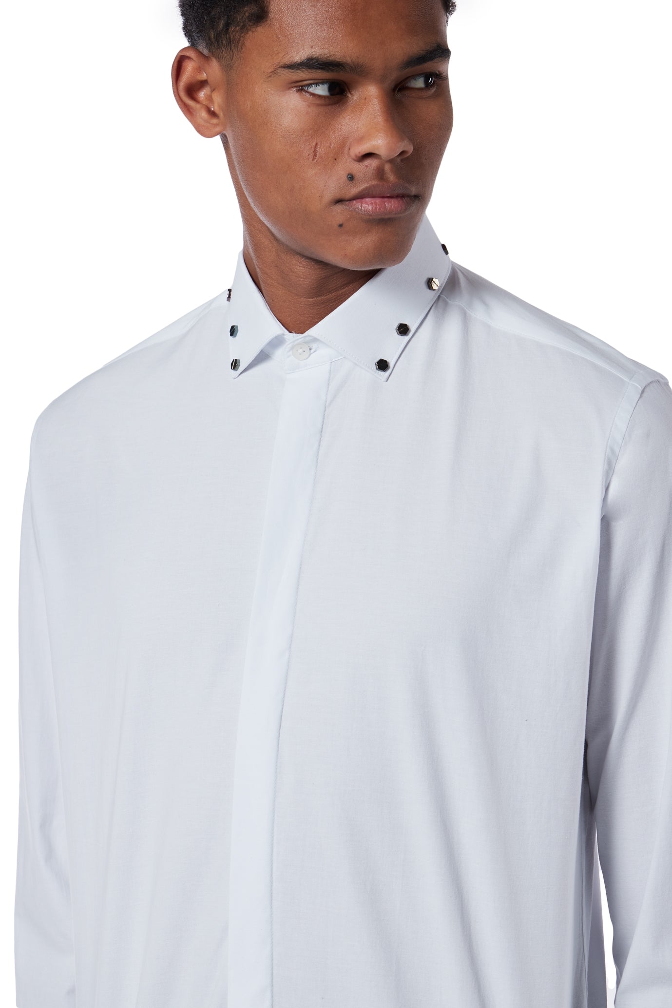 STUDDED COLLAR BLOUSE | WHITE