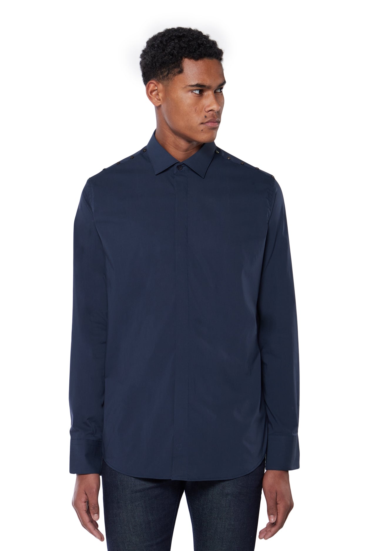 STUDDED SHOULDER BLOUSE | NAVY