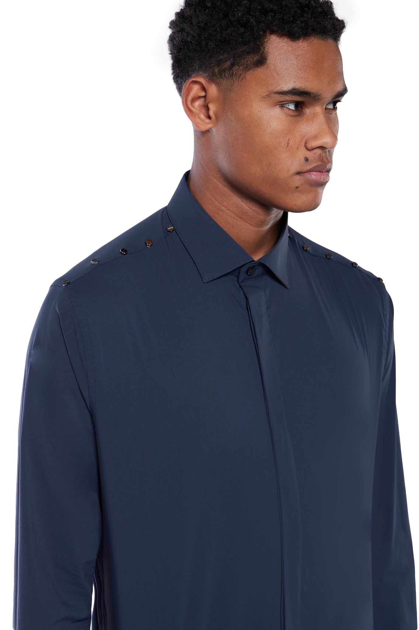 STUDDED SHOULDER BLOUSE | NAVY