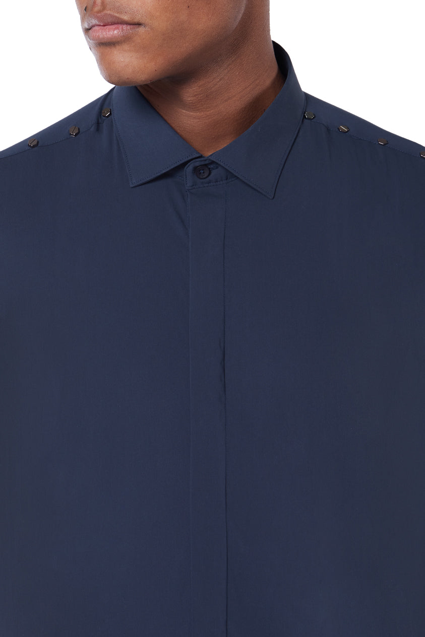 STUDDED SHOULDER BLOUSE | NAVY