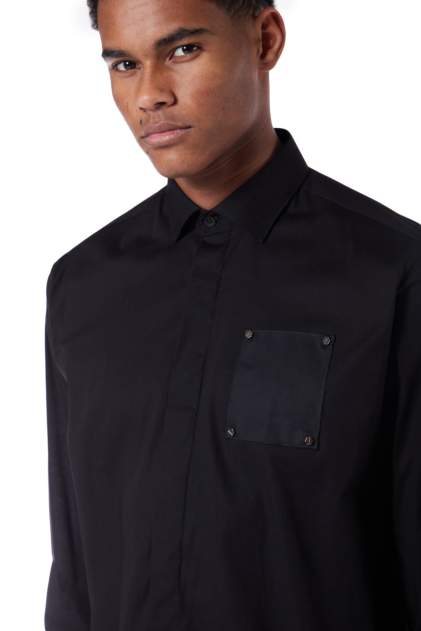 STUDDED POCKET BLOUSE | BLACK