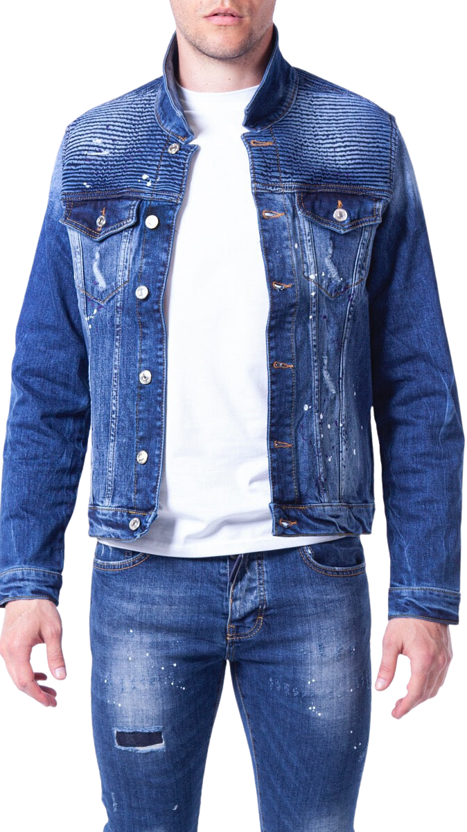 Chaqueta Biker Acanalada Azul | NAVY