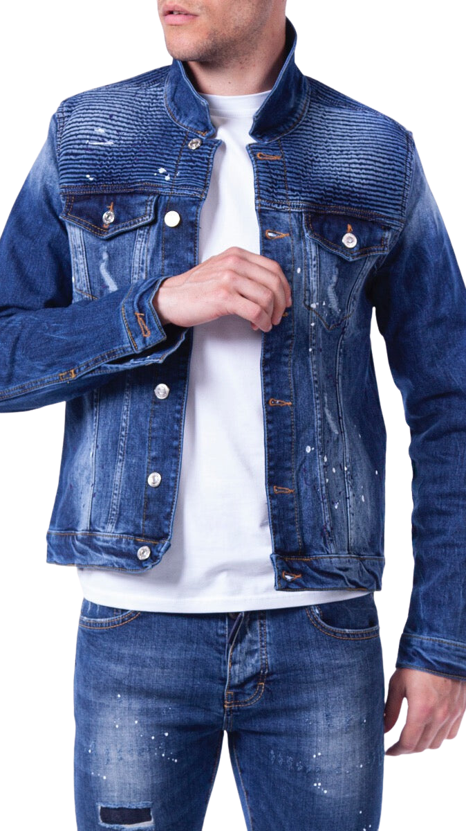 Chaqueta Biker Acanalada Azul | NAVY