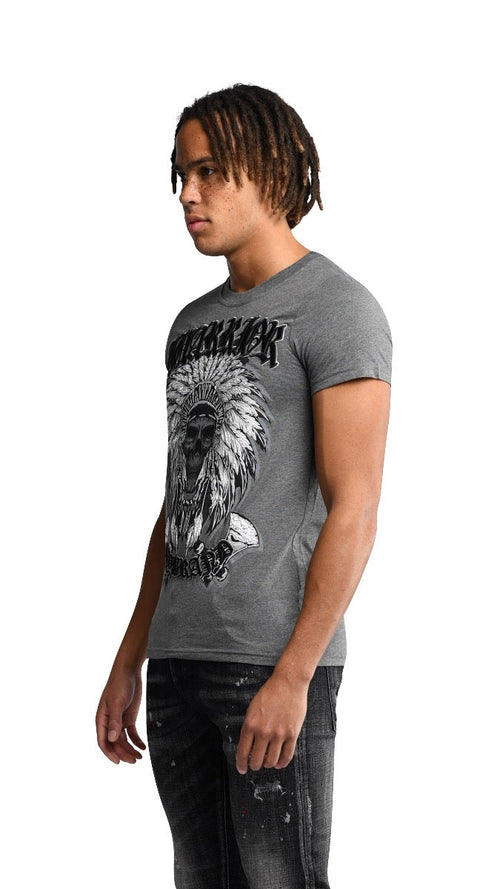 Warrior Indian Skull T-Shirt Grey | GREY