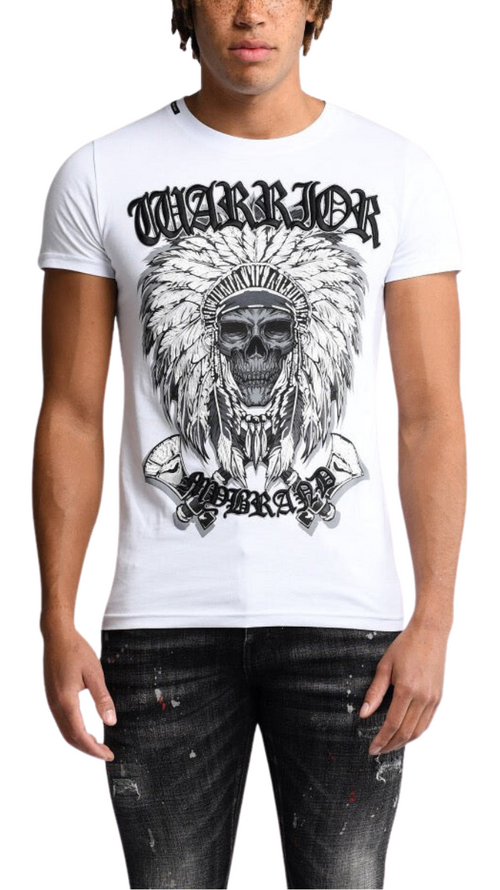 Warrior Indian Skull T-Shirt Grey | WHITE