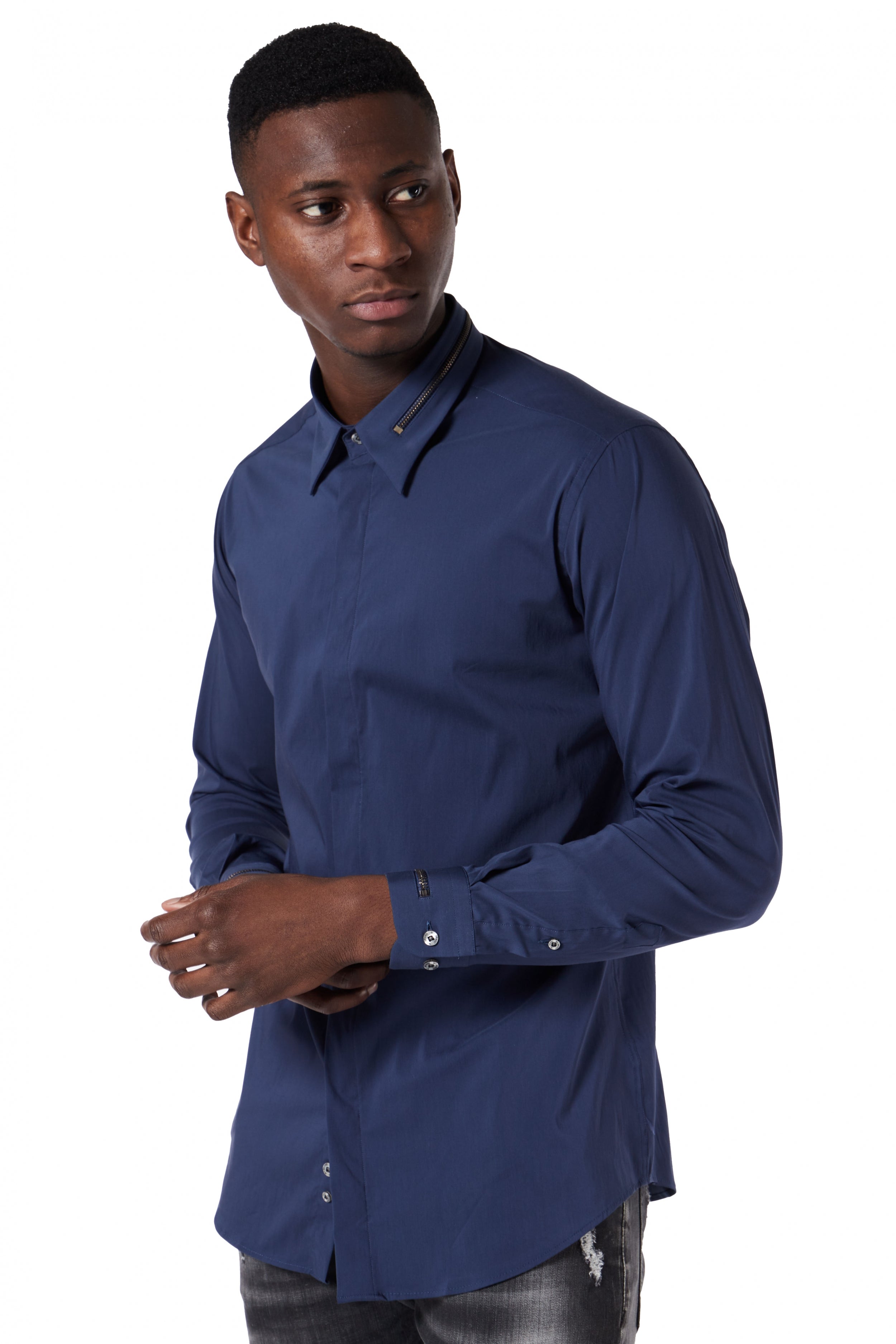 BASIC ZIPPER BLOUSE | NAVY