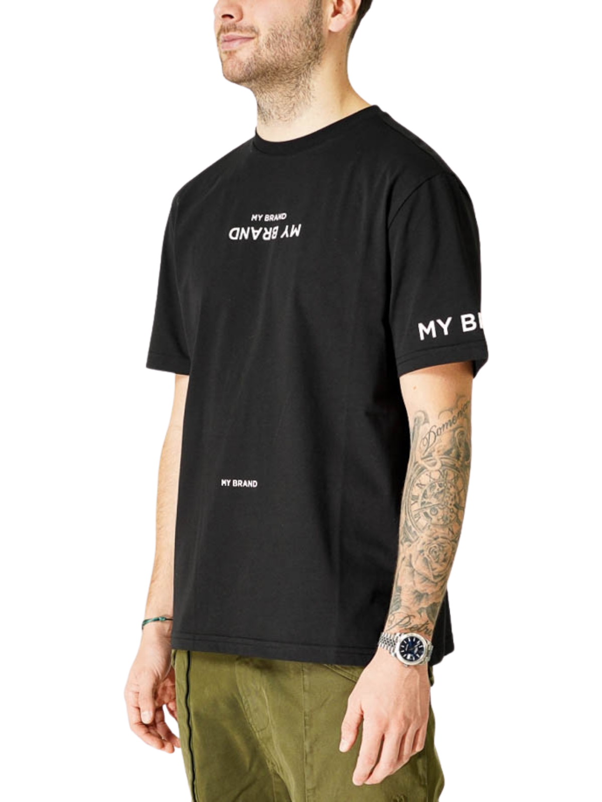 MY BRAND LOGO UPSIDE DOWN CHEST BLACK T-SHIRT | BLACK