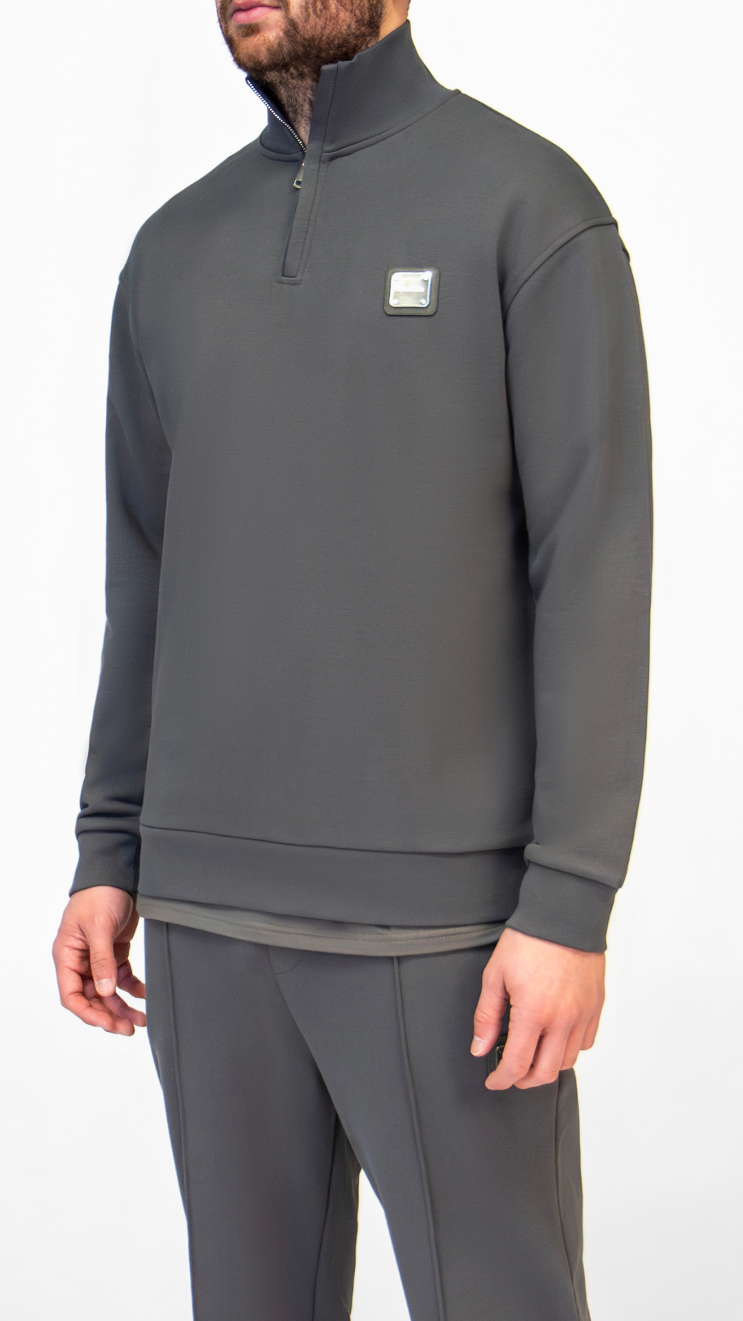 MB ESSENTIALS HALF ZIP SWEATER | DARK GREY