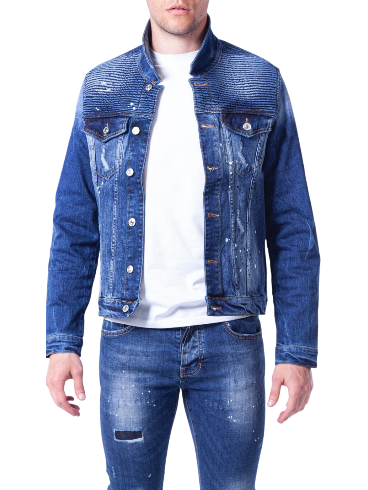 Ribbed Biker Jacket Blue | NAVY