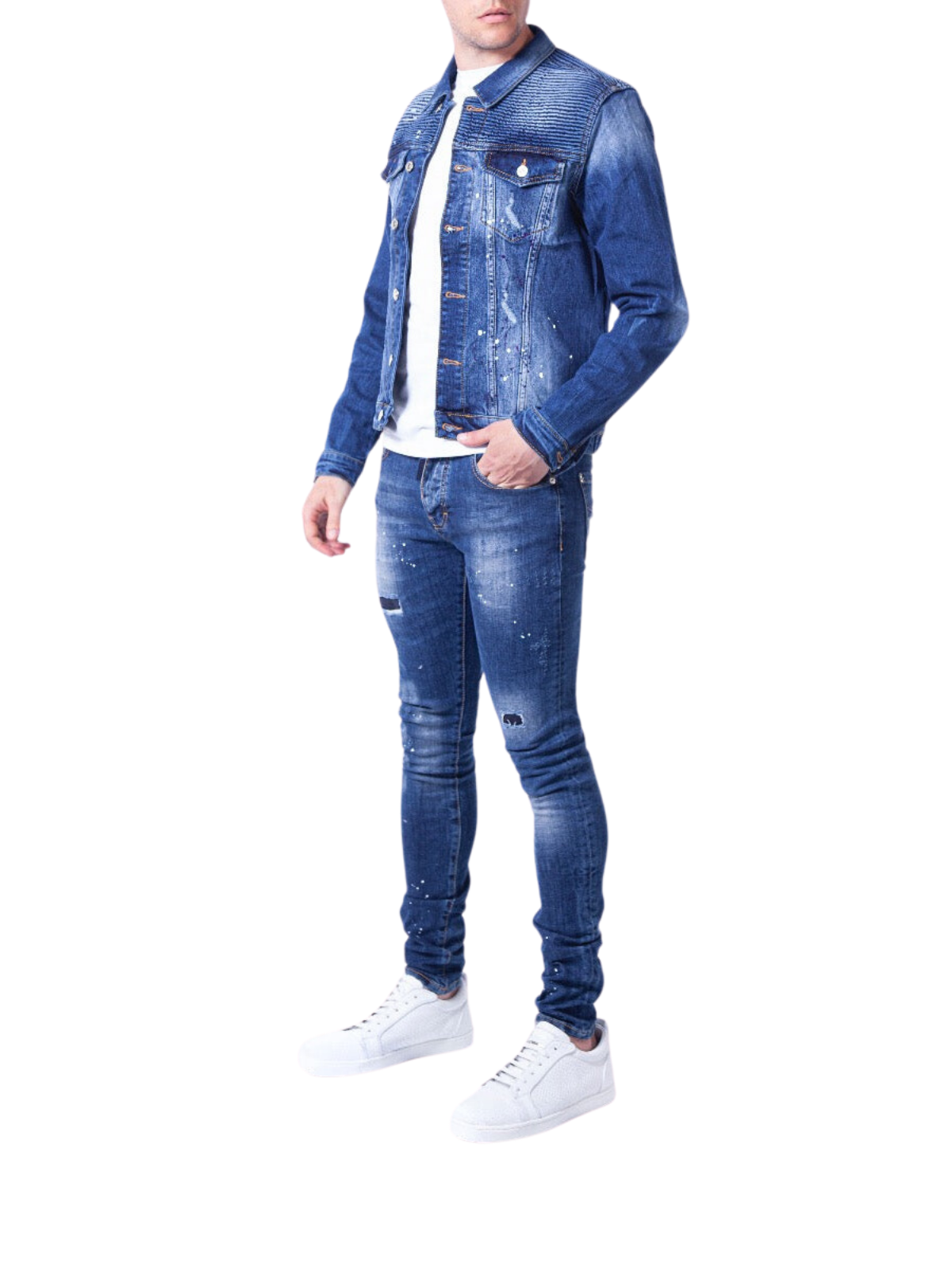 Ribbed Biker Jacket Blue | NAVY