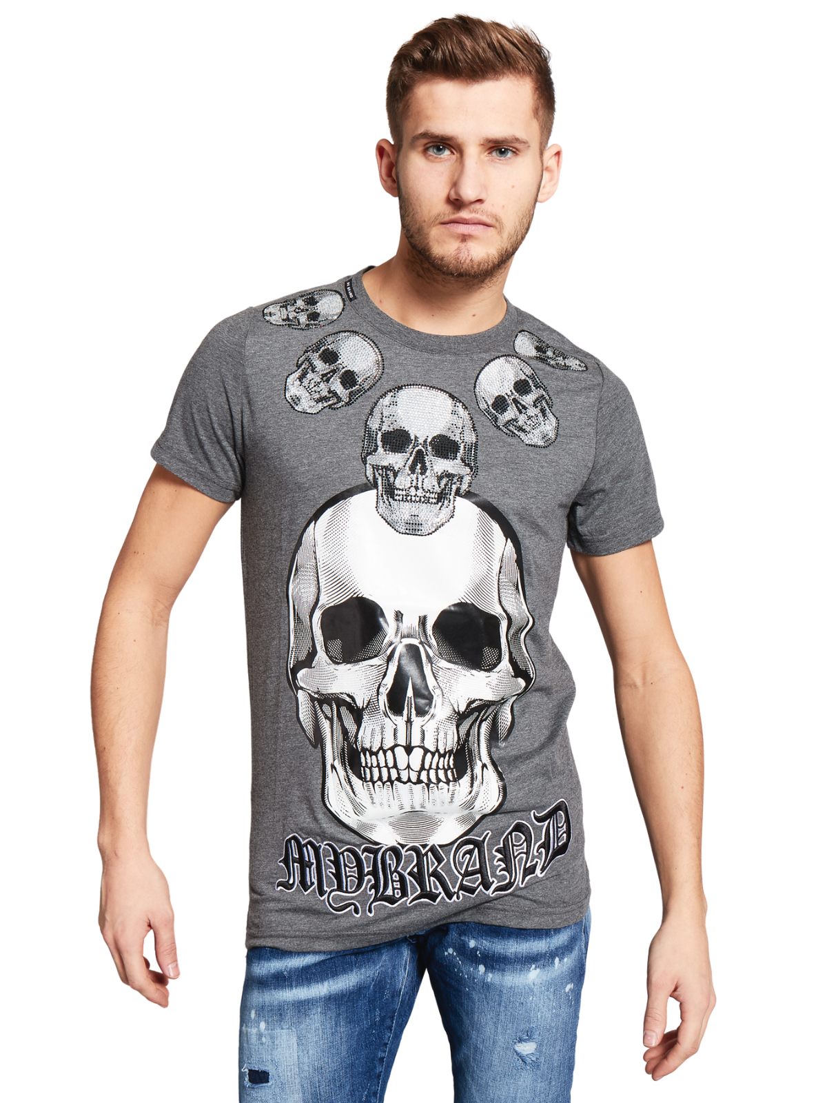 SKULL NECKLACE T-SHIRT | DARK GREY