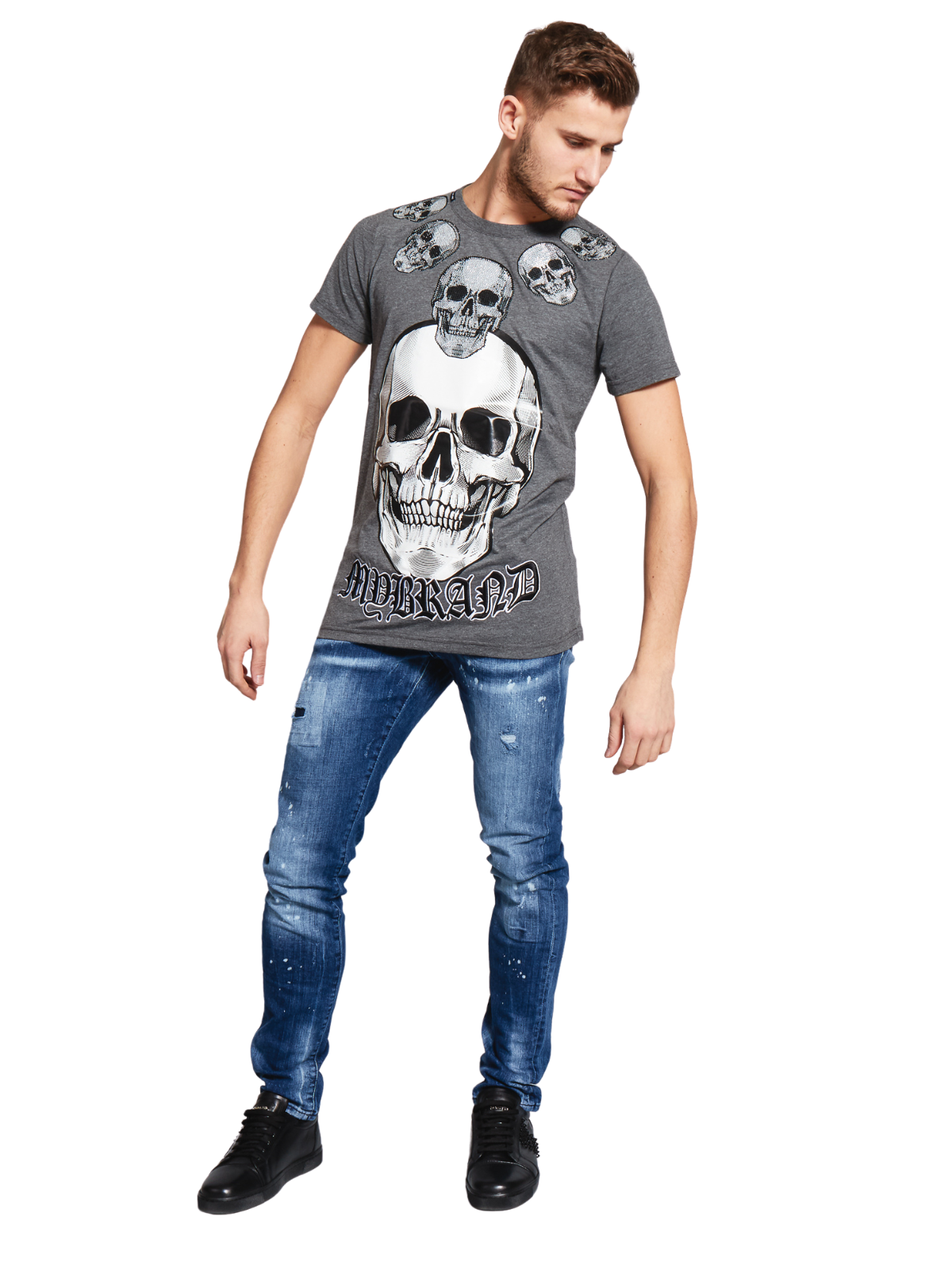 SKULL NECKLACE T-SHIRT | DARK GREY