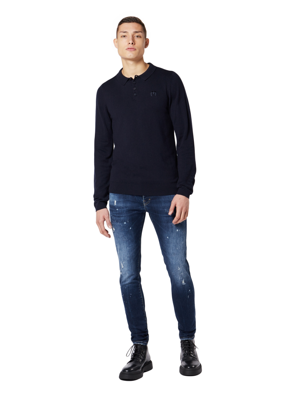 Solid M Longsleeve Polo | BLAUW