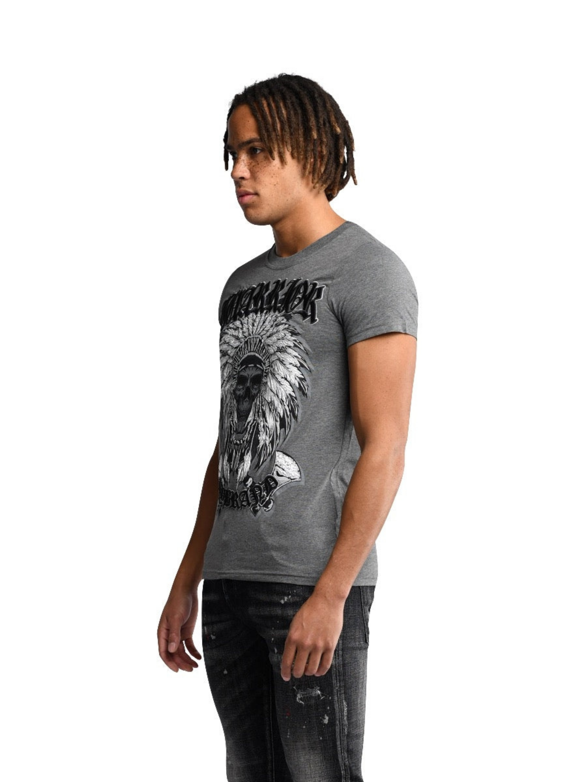 Warrior Indian Skull T-Shirt Grey | GREY