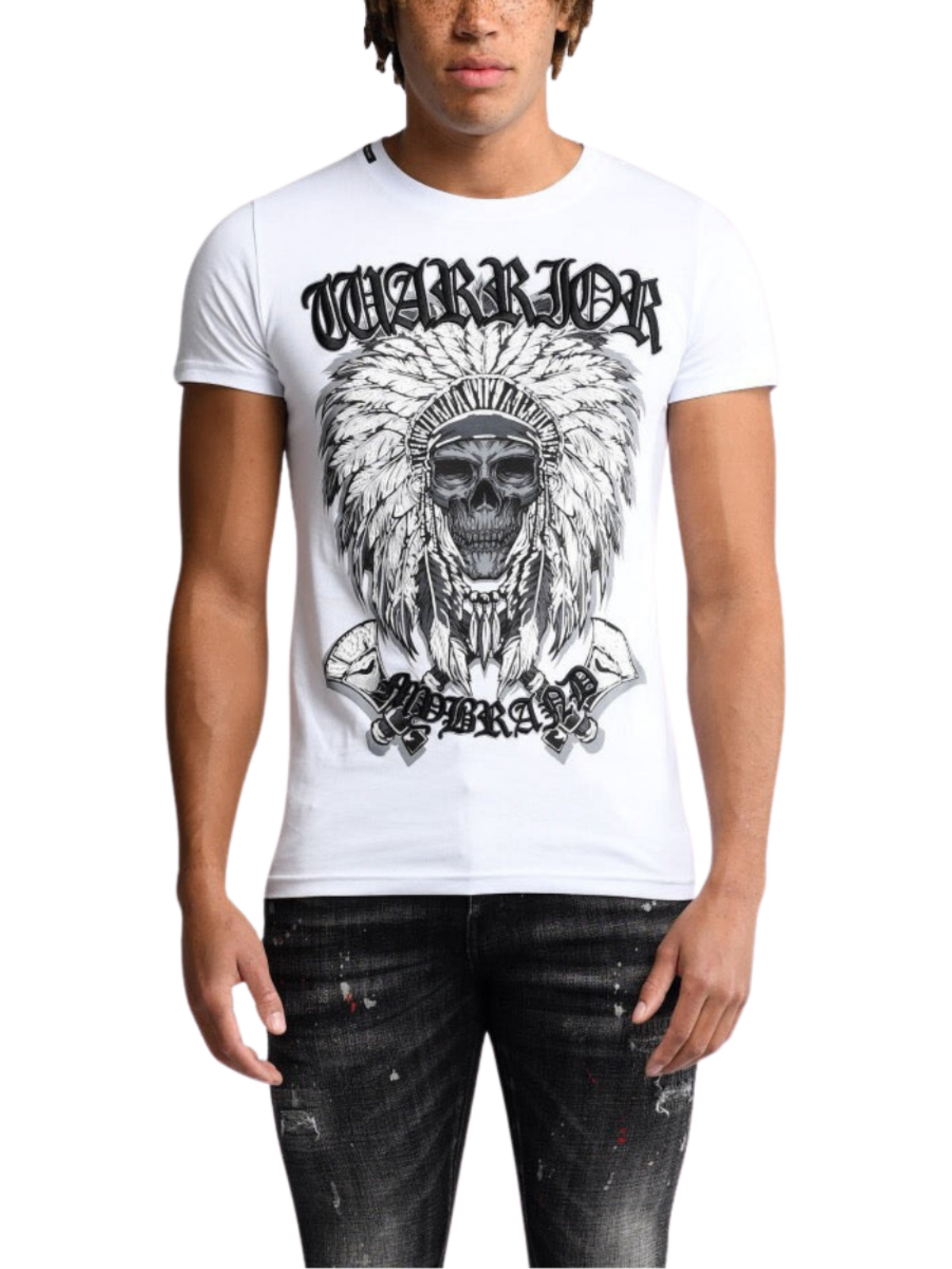 Warrior Indian Skull T-Shirt Grey | WHITE