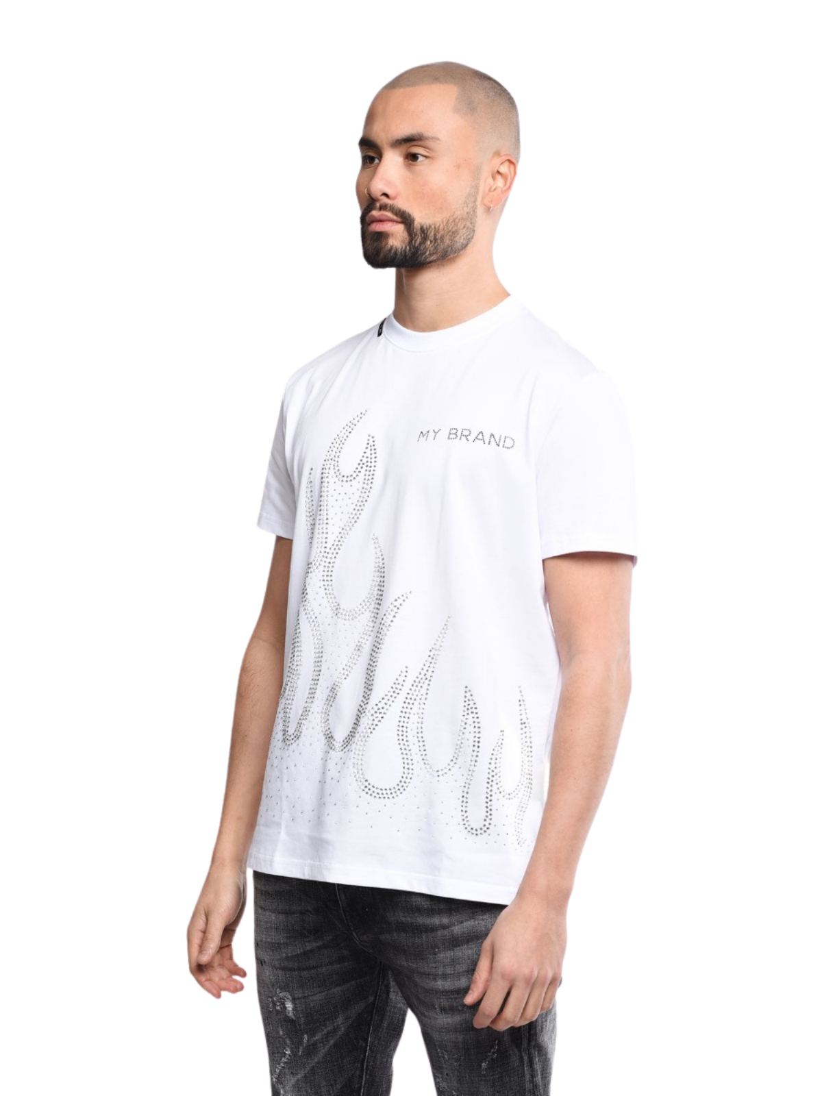 White T Shirt With Flames | WHITE