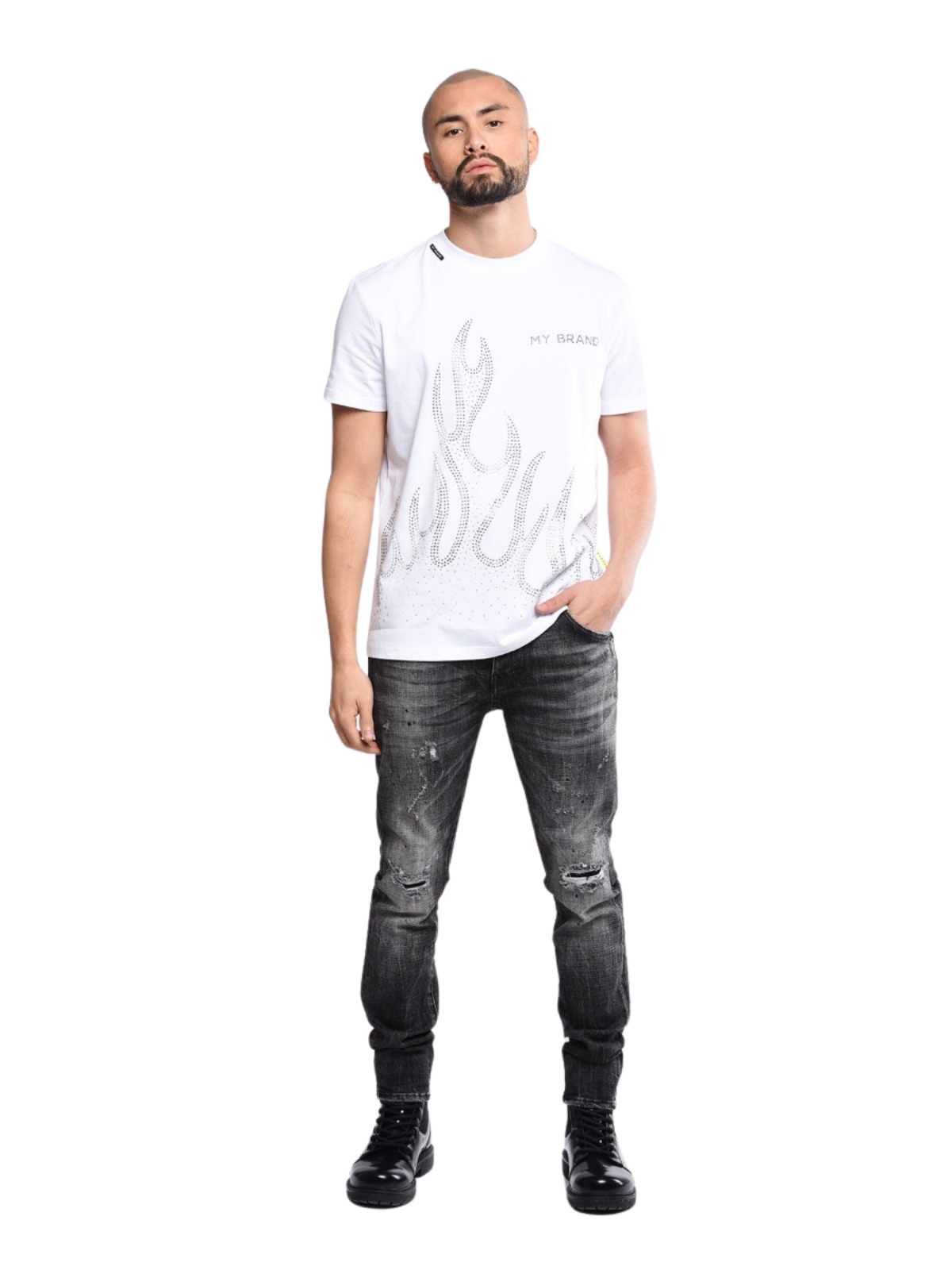 White T Shirt With Flames | WHITE