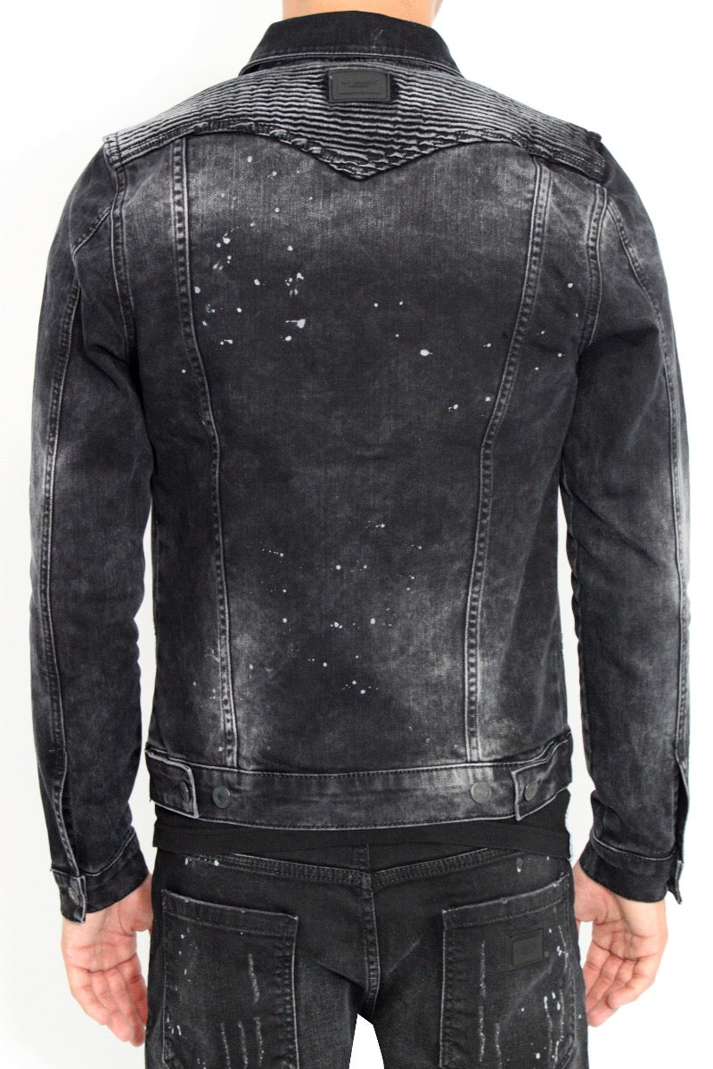 CHAQUETA DE TEJIDO VAQUERO DE BIKER ACANALADO | BLACKJEANS