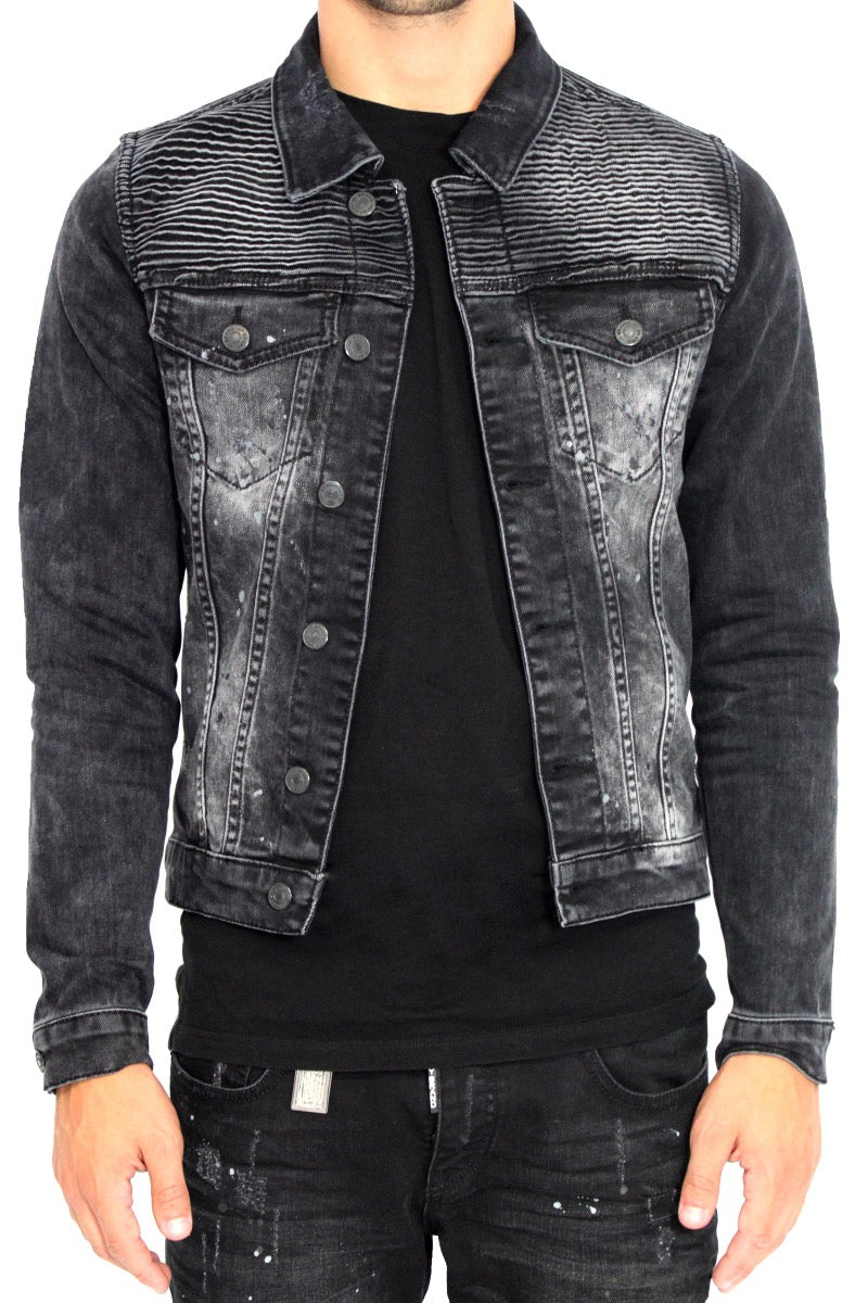 CHAQUETA DE TEJIDO VAQUERO DE BIKER ACANALADO | BLACKJEANS