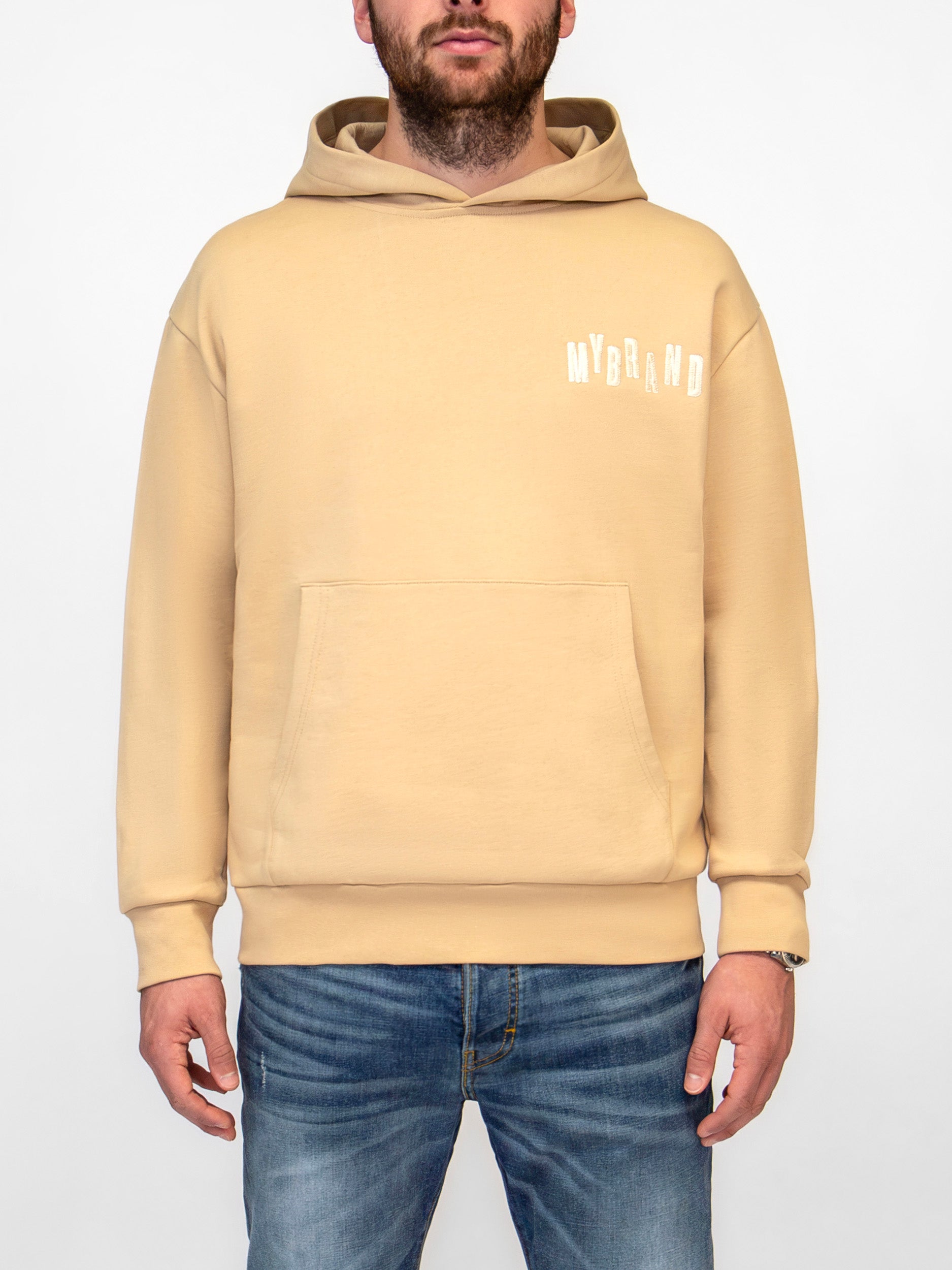 MYBRAND SILK LETTERING HOODIE | BEIGE