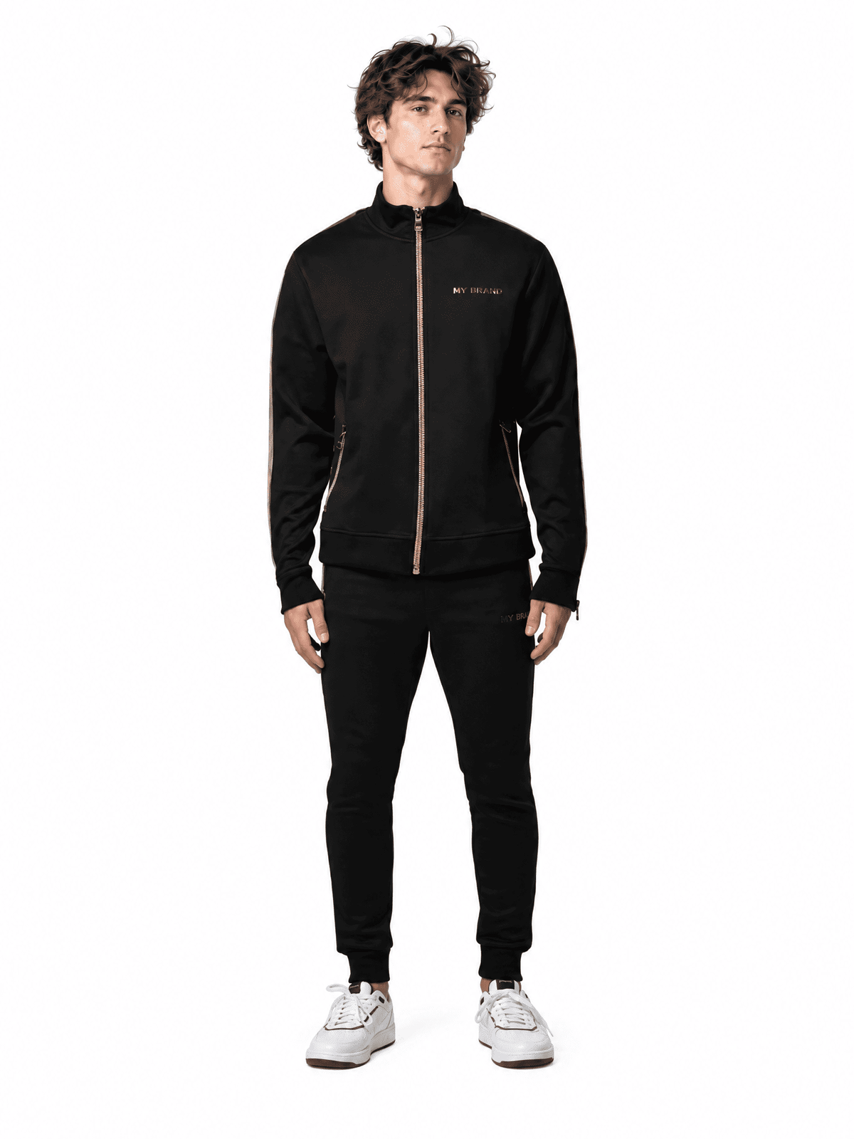 Gold Zipper Tracksuit | BLACK