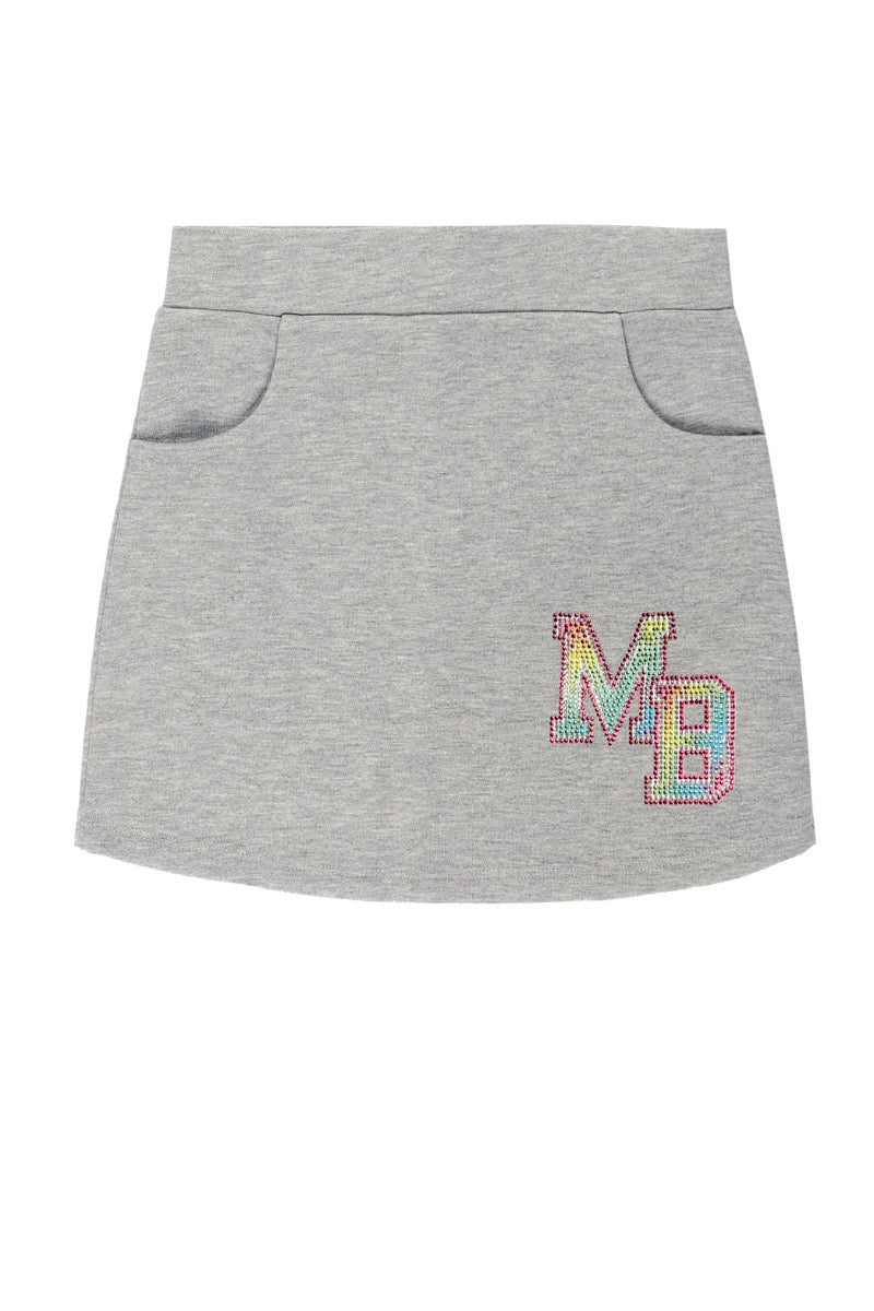 COLLEGE BADGE RAINBOW SKIRT | GREY