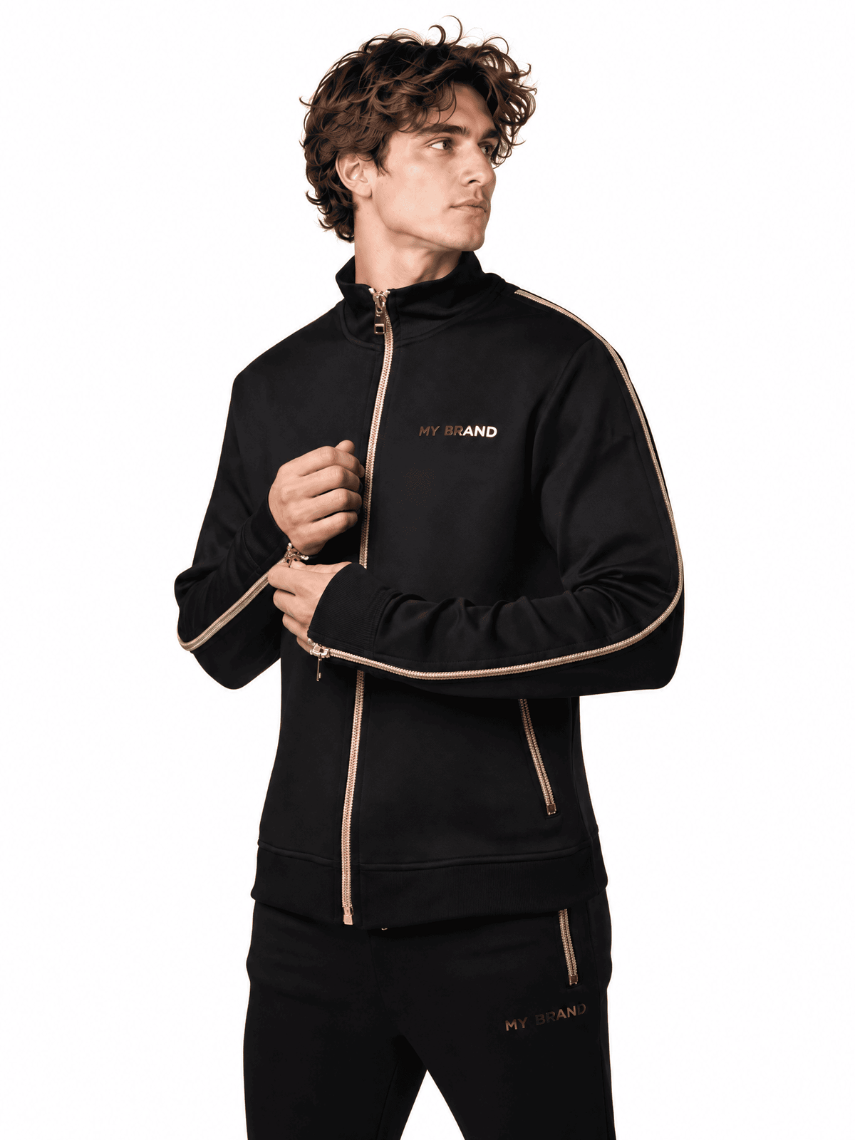 Gold Zipper Tracksuit | BLACK