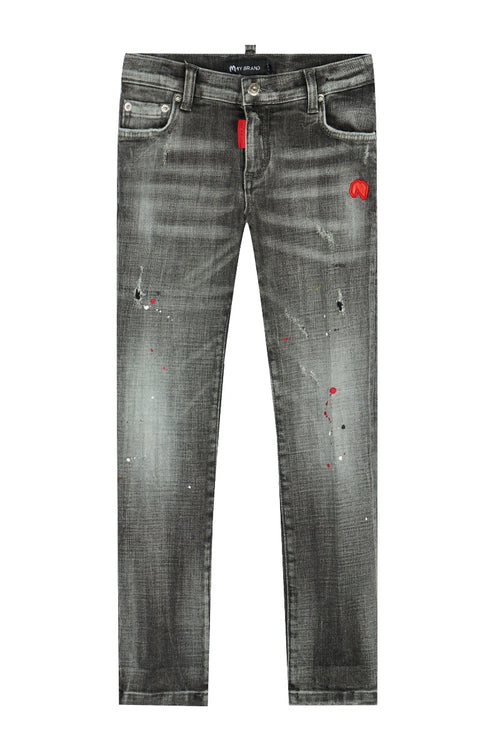 Red Spots Denim Grey Jeans